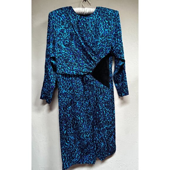 Vintage 80s St. Gillian 100% Silk Animal Print Dress with Black Suede Waist - Picture 1 of 9